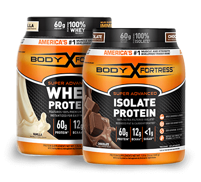 Body Fortress 100% Whey Vanilla and 100% Isolate Chocolate Protein Powder