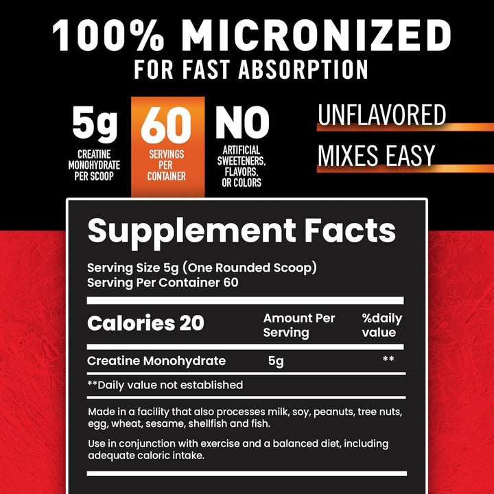 Creatine Monohydrate Powder - Unflavored Micronized Creatine
