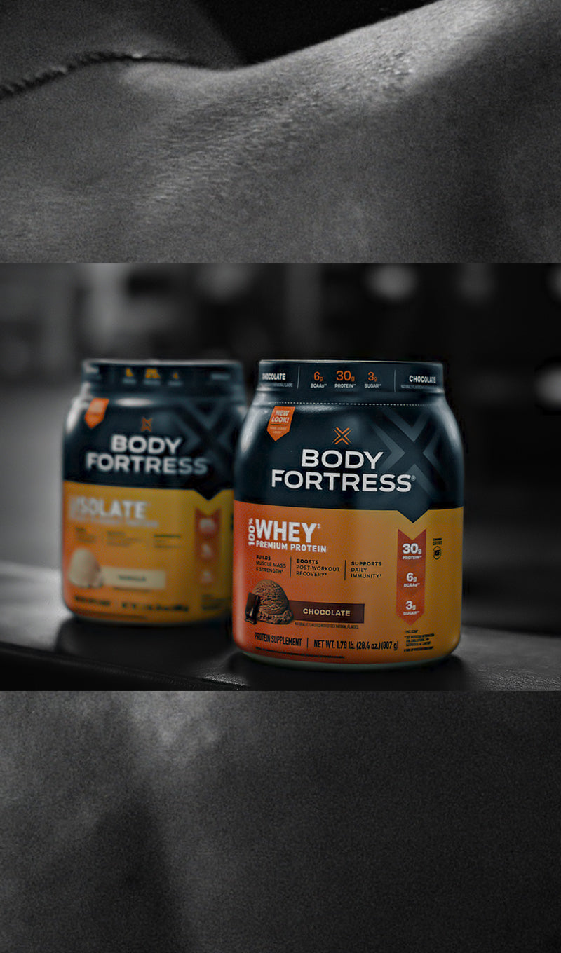 Body Fortress 100% Isolate Vanilla and 100% Whey Chocolate Protein Powder